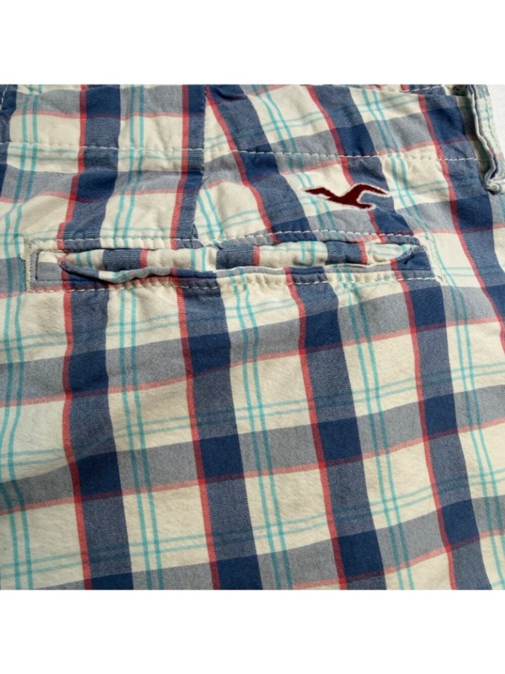 Hollister Plaid Shorts Mens 36 Blue Red White Casual Flat Front Cotton - Picture 9 of 11